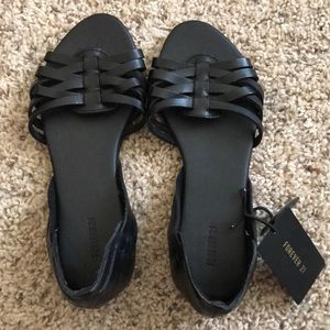 black slip on open toe shoes